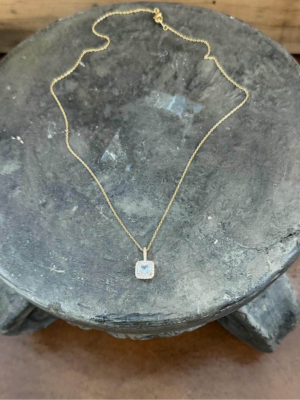 Must Have Gold Square Halo Pendant Necklace with Clear Stone - Women Jewelry - Picture 2 of 6